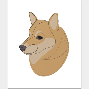 Shiba Inu - one line drawing with colour Posters and Art